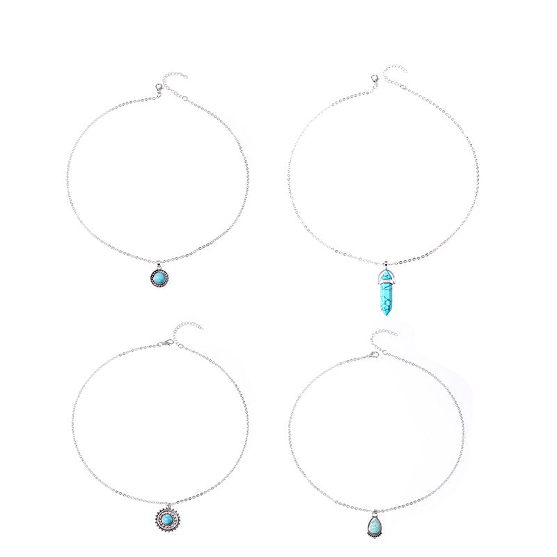 Wholesale Vintage Ethnic Style Water Drop Turquoise Necklace Set